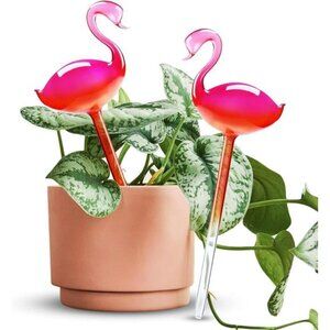 Self-Watering Glass Globes 2PCS Flamingo Gradient Hot Pink 10" Long Hand Blown
